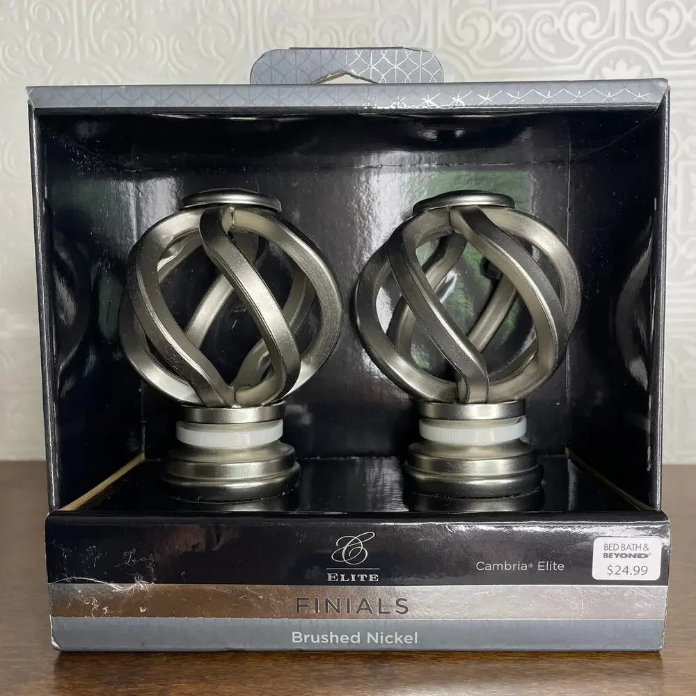 NEW Cambria Elite Brushed Nickle Birdcage Curtain Rod Finial Set Of 2 266108